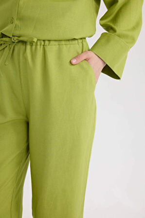 Wide Leg Keten Karışımlı Geniş Paça Pantolon