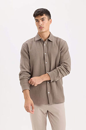 DeFacto Regular Fit Polo Yaka %100 Pamuk Müslin Uzun Kollu Gömlek W7832AZ25SPBN312