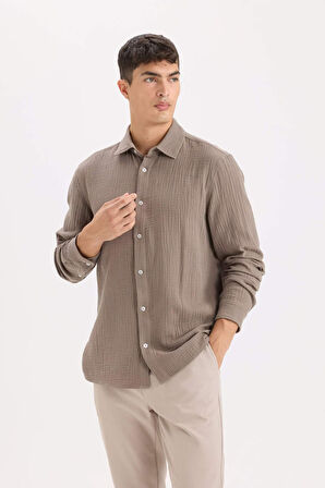 DeFacto Regular Fit Polo Yaka %100 Pamuk Müslin Uzun Kollu Gömlek W7832AZ25SPBN312