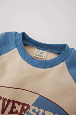 DeFacto Erkek Bebek 2'li Takım Bisiklet Yaka Baskılı Sweatshirt Beli Lastikli Eşofman Altı E0324A525SPBE455