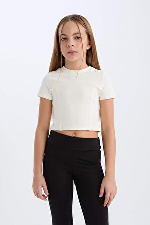 DeFacto Kız Çocuk Slim Fit Dar Kesim Bisiklet Yaka Kısa Kollu Tişört D9789A825SMER99