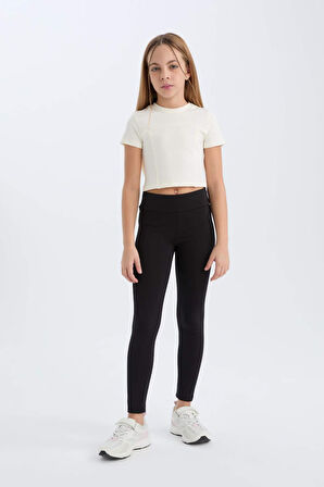 DeFacto Kız Çocuk Slim Fit Dar Kesim Bisiklet Yaka Kısa Kollu Tişört D9789A825SMER99