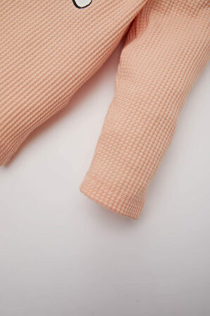 DeFacto Kız Bebek 2'li Takım Waffle Bisiklet Yaka Baskılı Sweatshirt Beli Lastikli Geniş Bol Paça Eşofman Altı E0202A525SPOG577