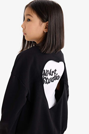Kız Çocuk Oversize Geniş Kalıp Bisiklet Yaka Sırt Baskılı Sweatshirt