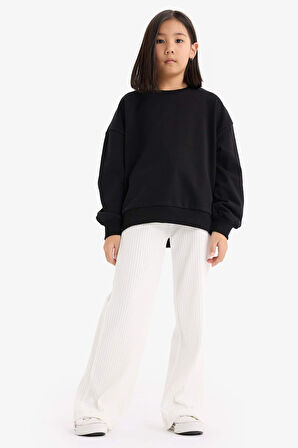 Kız Çocuk Oversize Geniş Kalıp Bisiklet Yaka Sırt Baskılı Sweatshirt