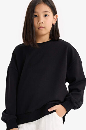 Kız Çocuk Oversize Geniş Kalıp Bisiklet Yaka Sırt Baskılı Sweatshirt