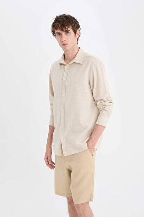 %100 Pamuk Regular Fit Polo Yaka Pamuklu Uzun Kollu Gömlek