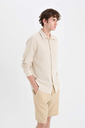 %100 Pamuk Regular Fit Polo Yaka Pamuklu Uzun Kollu Gömlek