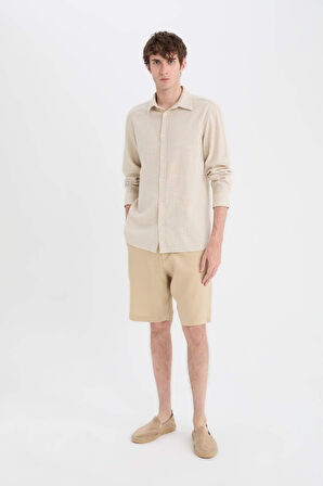 %100 Pamuk Regular Fit Polo Yaka Pamuklu Uzun Kollu Gömlek