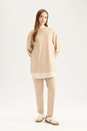 Harem Basic Düz Sweatshirt Kumaşı Pantolon