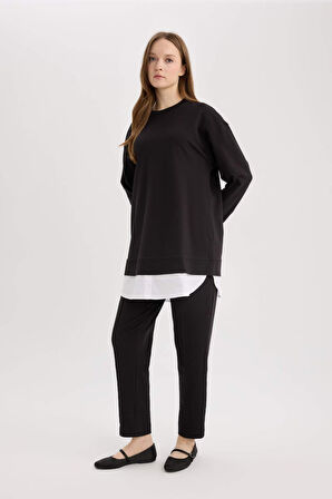 Harem Basic Düz Sweatshirt Kumaşı Pantolon	