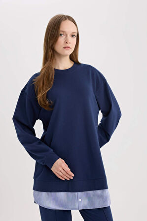 Regular Fit Bisiklet Yaka Basic Düz  Sweatshirt Tunik