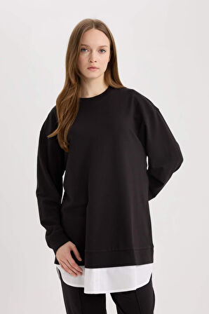 Regular Fit Bisiklet Yaka Basic Düz  Sweatshirt Tunik