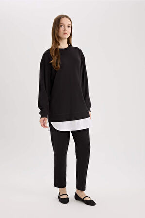 Regular Fit Bisiklet Yaka Basic Düz  Sweatshirt Tunik