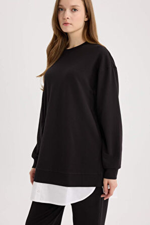 Regular Fit Bisiklet Yaka Basic Düz  Sweatshirt Tunik