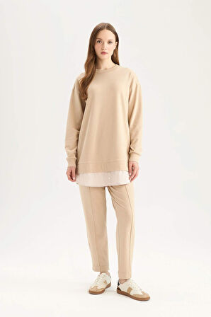 Regular Fit Bisiklet Yaka Basic Düz  Sweatshirt Tunik