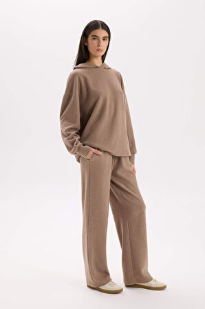 DeFacto Wide Leg Geniş Bol Paça Beli Lastikli Bağcıklı Basic Düz Cepli Pantolon E1998AX24WNBG268