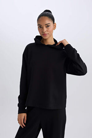 DeFactoFit Standart Fit Kapüşonlu Skuba Dalgıç Sporcu Basic Düz Sweatshirt A5626AX25SPBK81