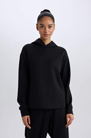 DeFactoFit Standart Fit Kapüşonlu Skuba Dalgıç Kumaş Sporcu Basic Düz Sweatshirt A5626AX25SPBK81