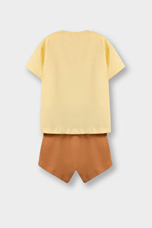 Erkek Bebek 2'li Takım Aslan Baskılı Kısa Kollu Tişört Esnek Belli Şort
