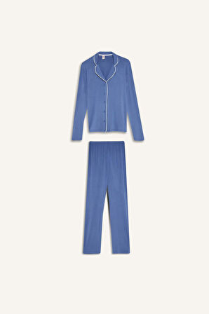 DeFacto Pijama Takımı Regular Fit Uzun Kollu Üst Uzun Alt-Fall in Love E1804AX24WNBE341