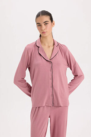 DeFacto Pijama Takımı Regular Fit Uzun Kollu Üst Uzun Alt-Fall in Love E1804AX24WNPN429