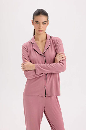DeFacto Pijama Takımı Regular Fit Uzun Kollu Üst Uzun Alt-Fall in Love E1804AX24WNPN429