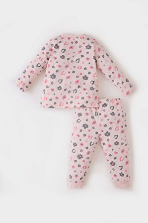 DeFacto Kız Bebek Pijama Takımı Desenli Uzun Kollu Penye Üst Beli Lastikli Alt E0761A525SPPN367