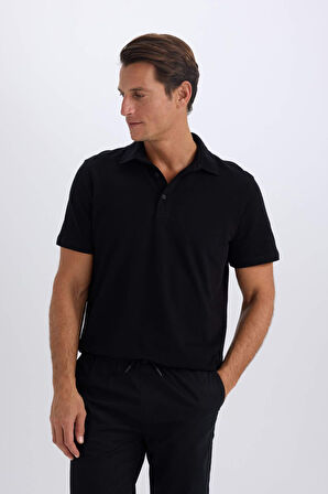 DeFacto Regular Fit Pamuklu Kısa Kollu Basic Düz Polo Tişört E2348AX24AUBK81