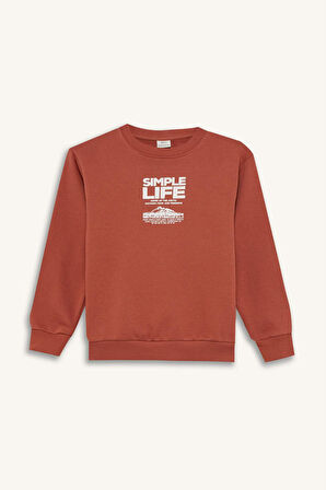 DeFacto Erkek Çocuk Bisiklet Yaka Baskılı İçi Yumuşak Tüylü Sweatshirt D6209A824CWBN536