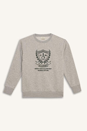 DeFacto Erkek Çocuk Bisiklet Yaka Baskılı İçi Yumuşak Tüylü Sweatshirt D6223A824CWGR210