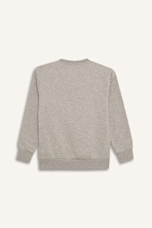 DeFacto Erkek Çocuk Bisiklet Yaka Baskılı İçi Yumuşak Tüylü Sweatshirt D6223A824CWGR210