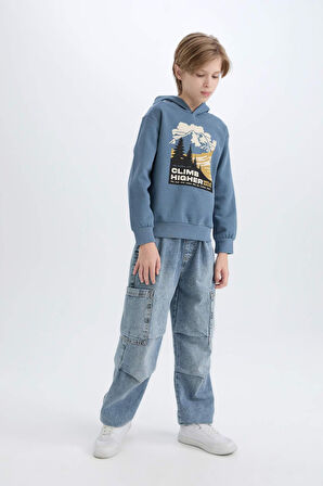 DeFacto Erkek Çocuk Kapüşonlu Baskılı Sweatshirt D6226A824CWIN13