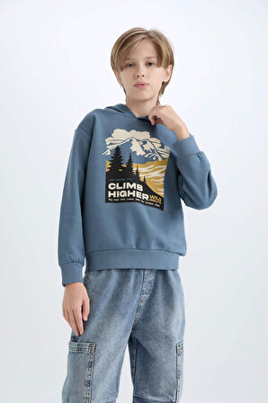 DeFacto Erkek Çocuk Kapüşonlu Baskılı Sweatshirt D6226A824CWIN13