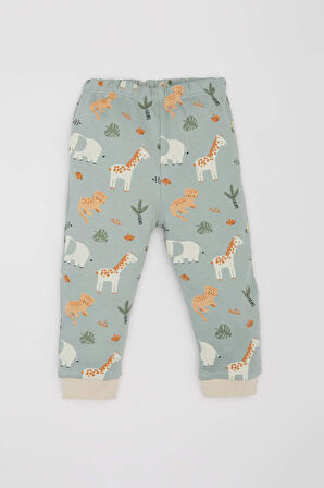 Erkek Bebek Pijama Takımı Safari Baskılı Uzun Kollu Üst Beli Lastikli Uzun Alt