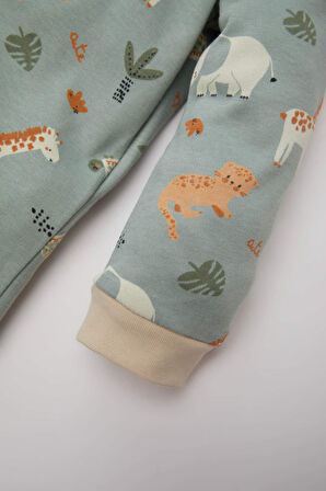 Erkek Bebek Pijama Takımı Safari Baskılı Uzun Kollu Üst Beli Lastikli Uzun Alt