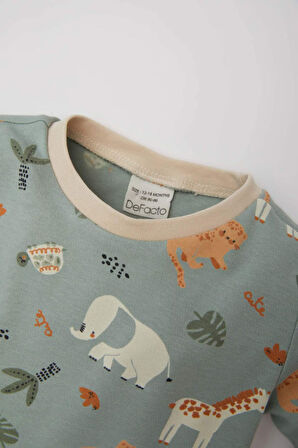 DeFacto Erkek Bebek Pijama Takımı Safari Baskılı Uzun Kollu Üst Beli Lastikli Uzun Alt E0760A525SPKH434