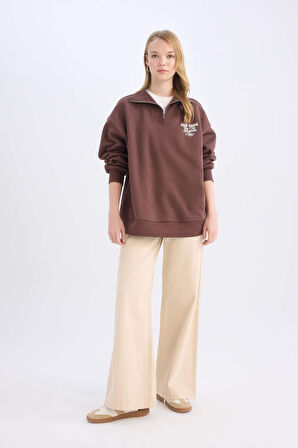 DeFacto Coool Oversize Geniş Kalıp Basic Düz Sweatshirt E2433AX24WNBN505