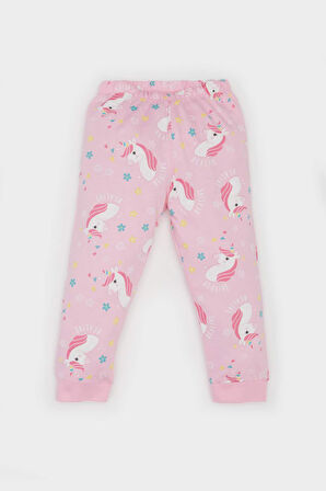 Kız Bebek Unicorn Baskılı Pijama Takımı Uzun Kollu Üst Beli Lastikli Uzun Alt