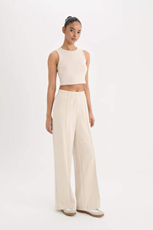 DeFactoFit Wide Leg Geniş Paça Sporcu Eşofman Altı Çift Cepli Standart Paça Standart Boy Skuba Dalgıç Kumaş D8316AX25SPBG700