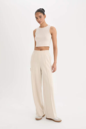 DeFactoFit Wide Leg Geniş Paça Sporcu Eşofman Altı Çift Cepli Standart Paça Standart Boy Skuba Dalgıç Kumaş D8316AX25SPBG700