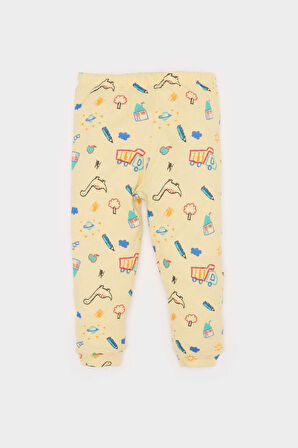 Erkek Bebek Pijama Takımı Araç Baskılı Uzun Kollu Waffle Üst Beli Lastikli Uzun Alt