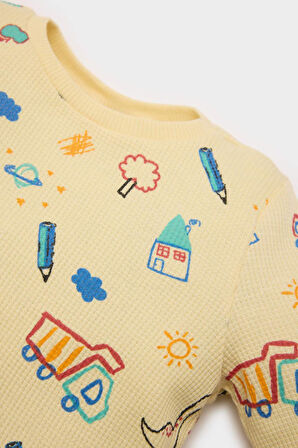 DeFacto Erkek Bebek Pijama Takımı Araç Baskılı Uzun Kollu Waffle Üst Beli Lastikli Uzun Alt E0751A525SPYL251