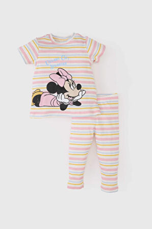 Kız Bebek Disney Mickey & Minnie Kısa Kollu Fitilli Kaşkorse 2'li Pijama Takımı