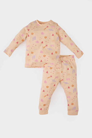 DeFacto Kız Bebek Pijama Takımı Desenli Uzun Kollu Penye Üst Beli Lastikli Uzun Alt E0764A525SPOG577
