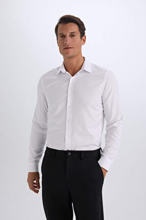 DeFacto Slim Fit Dar Kesim Polo Yaka Oxford Basic Düz Uzun Kollu Beyaz Gömlek R4340AZ25SPWT36