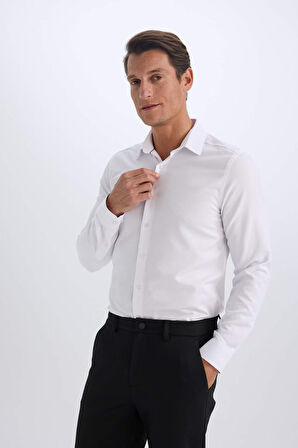 Slim Fit Dar Kesim Polo Yaka Oxford Basic Düz Uzun Kollu Gömlek