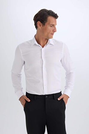 Slim Fit Dar Kesim Polo Yaka Oxford Basic Düz Uzun Kollu Gömlek