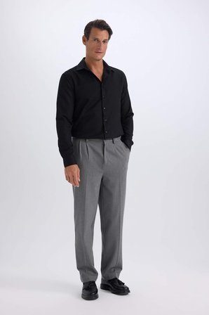 DeFacto Slim Fit Dar Kesim Polo Yaka Kolay Ütülenen Oxford Basic Düz Uzun Kollu Gömlek R4340AZ25SPBK27