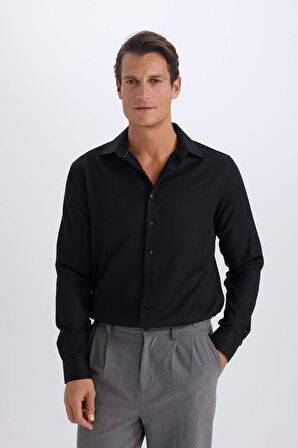 Slim Fit Dar Kesim Polo Yaka Oxford Basic Düz Uzun Kollu Gömlek